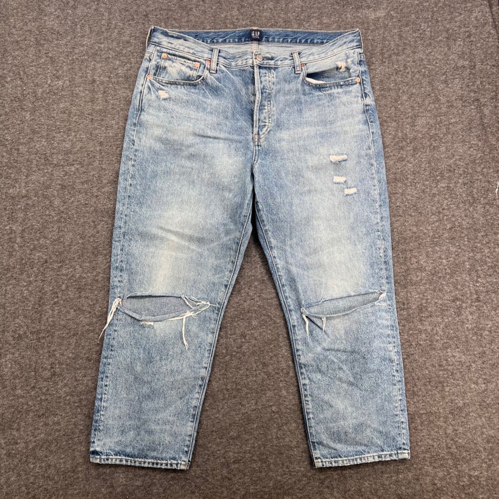 Gap Womens Boyfriend Jeans Light Wash Distressed‎ Ripped Knee Denim Size 14/32R